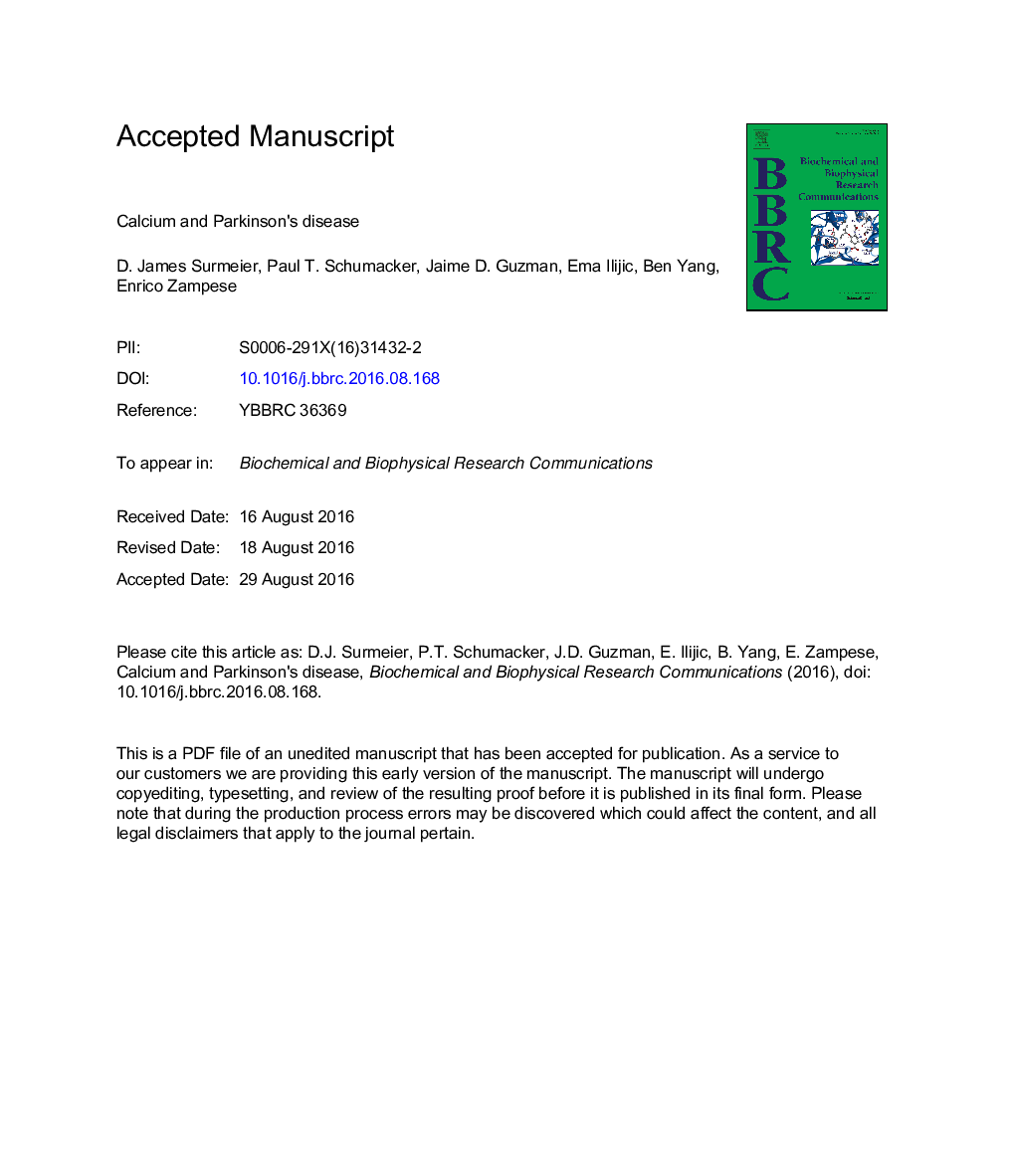 Calcium and Parkinson's disease