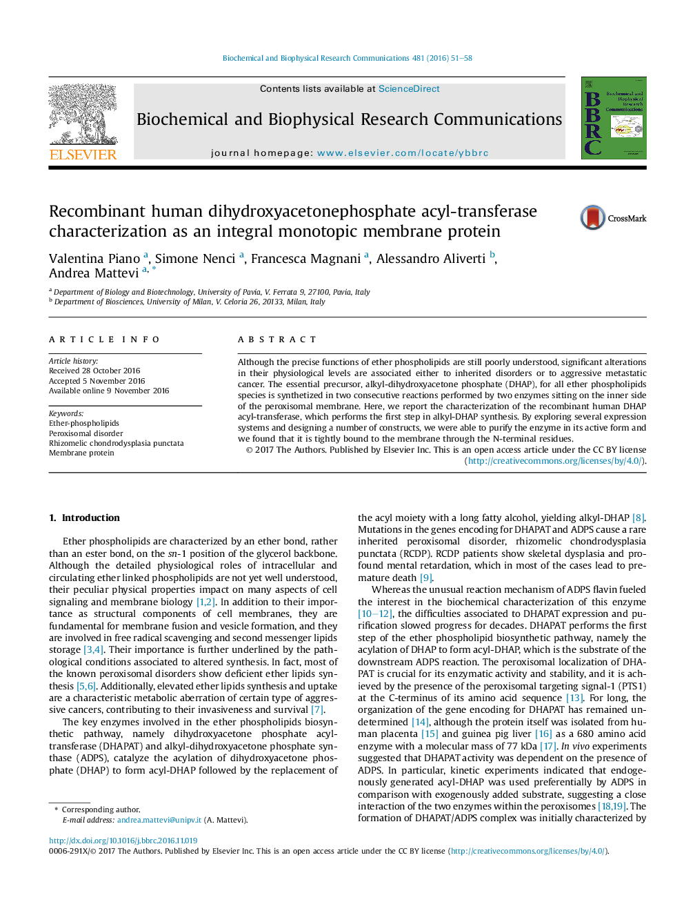 Recombinant human dihydroxyacetonephosphate acyl-transferase characterization as an integral monotopic membrane protein