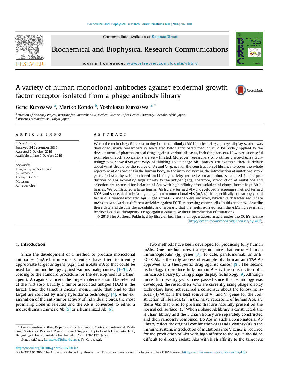 A variety of human monoclonal antibodies against epidermal growth factor receptor isolated from a phage antibody library