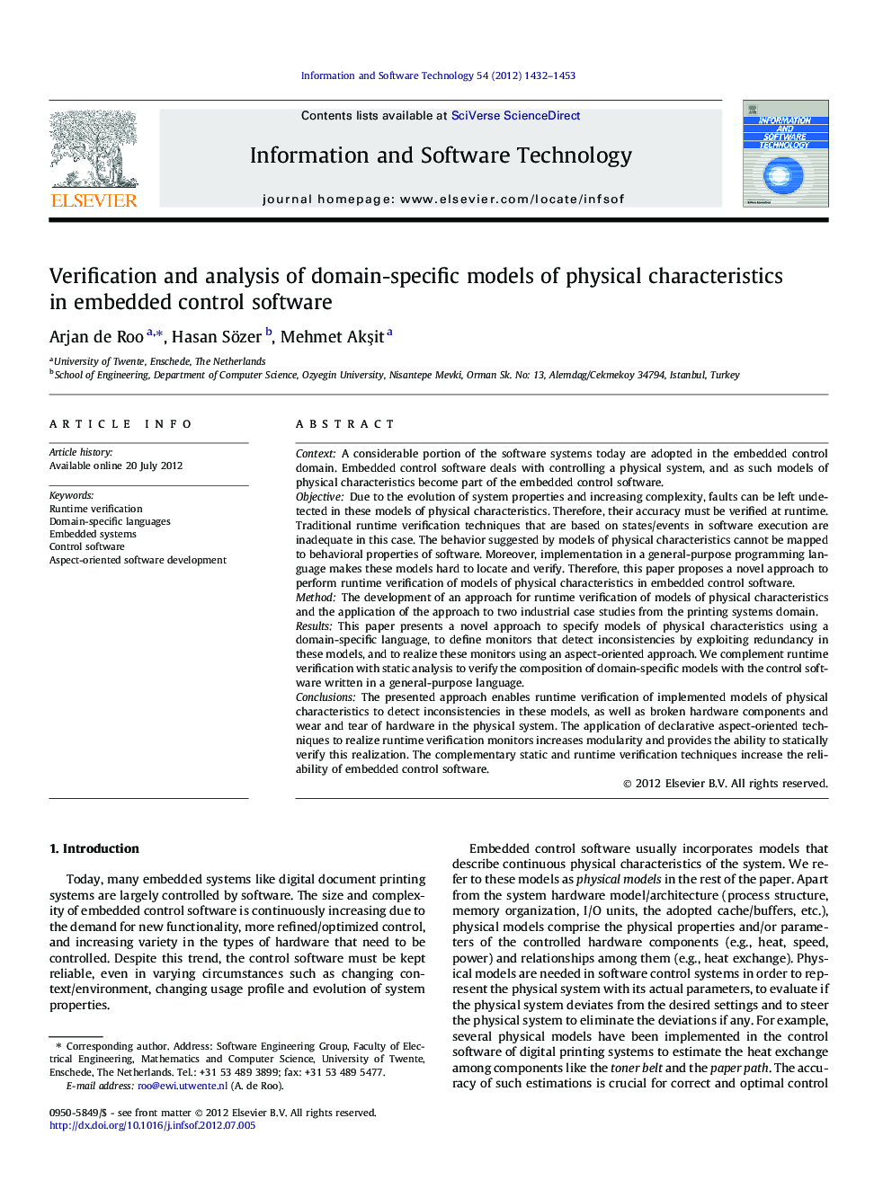 Verification and analysis of domain-specific models of physical characteristics in embedded control software