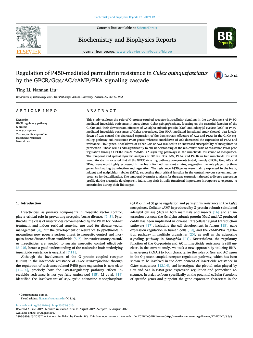 Regulation of P450-mediated permethrin resistance in Culex quinquefasciatus by the GPCR/GÎ±s/AC/cAMP/PKA signaling cascade