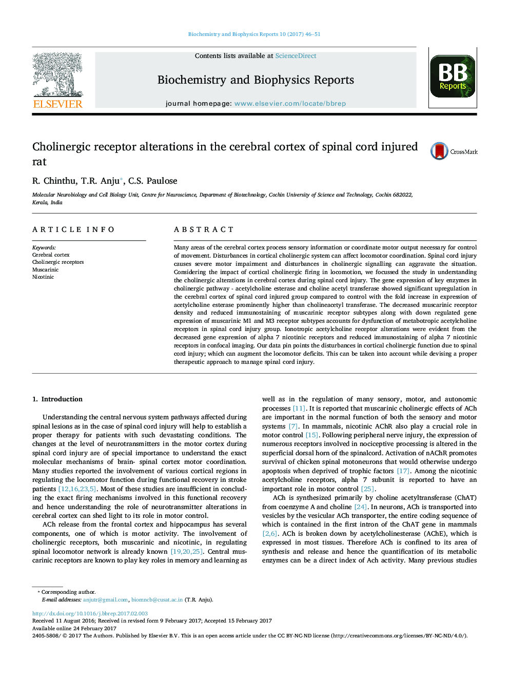 Cholinergic receptor alterations in the cerebral cortex of spinal cord injured rat