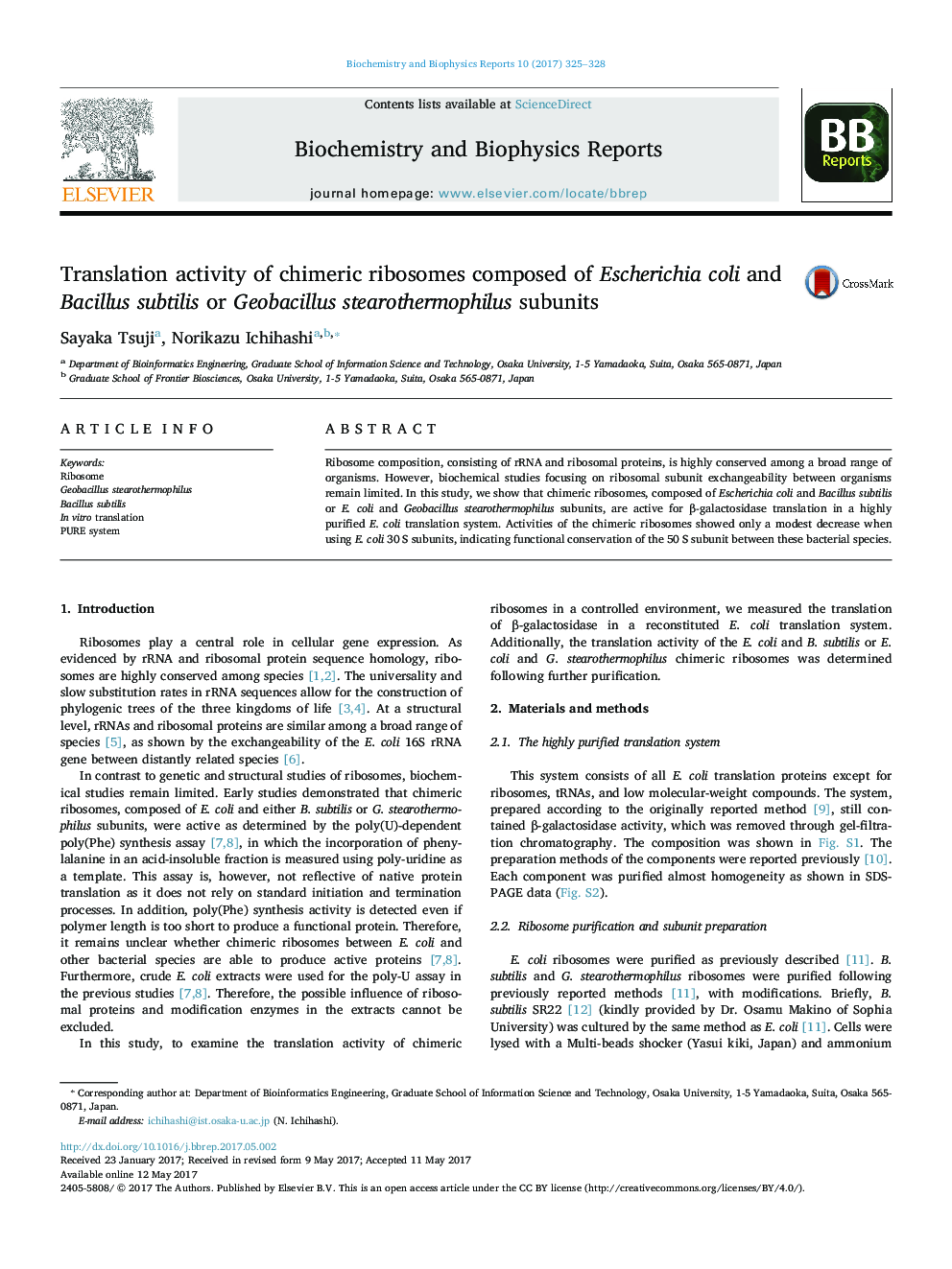 Translation activity of chimeric ribosomes composed of Escherichia coli and Bacillus subtilis or Geobacillus stearothermophilus subunits