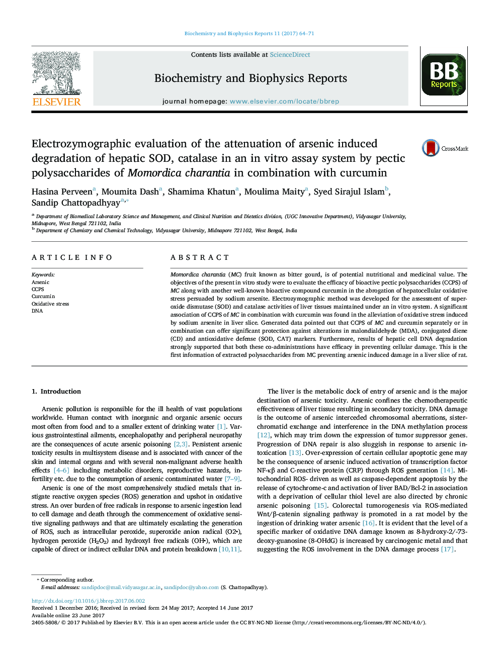 Electrozymographic evaluation of the attenuation of arsenic induced degradation of hepatic SOD, catalase in an in vitro assay system by pectic polysaccharides of Momordica charantia in combination with curcumin