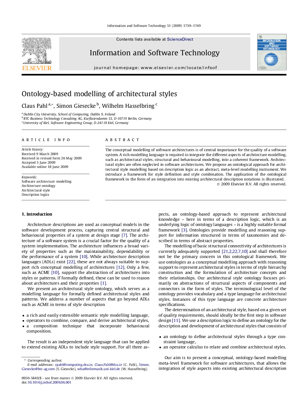 Ontology-based modelling of architectural styles