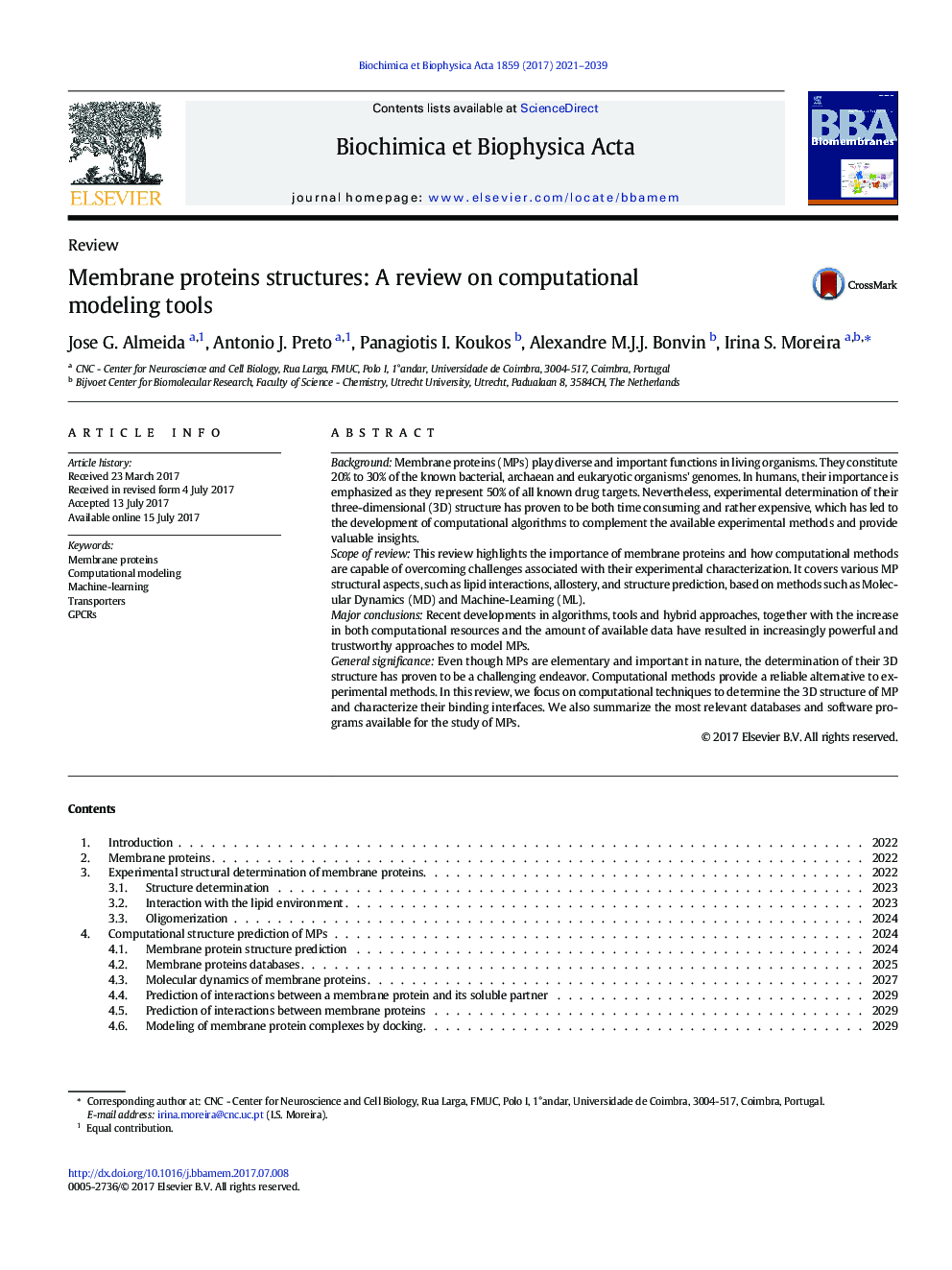 Membrane proteins structures: A review on computational modeling tools