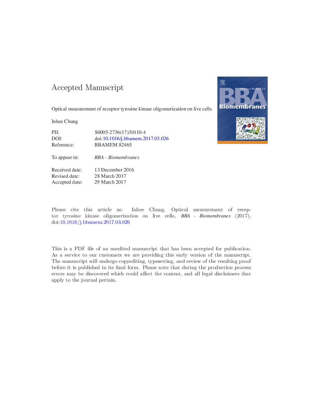 Optical measurement of receptor tyrosine kinase oligomerization on live cells