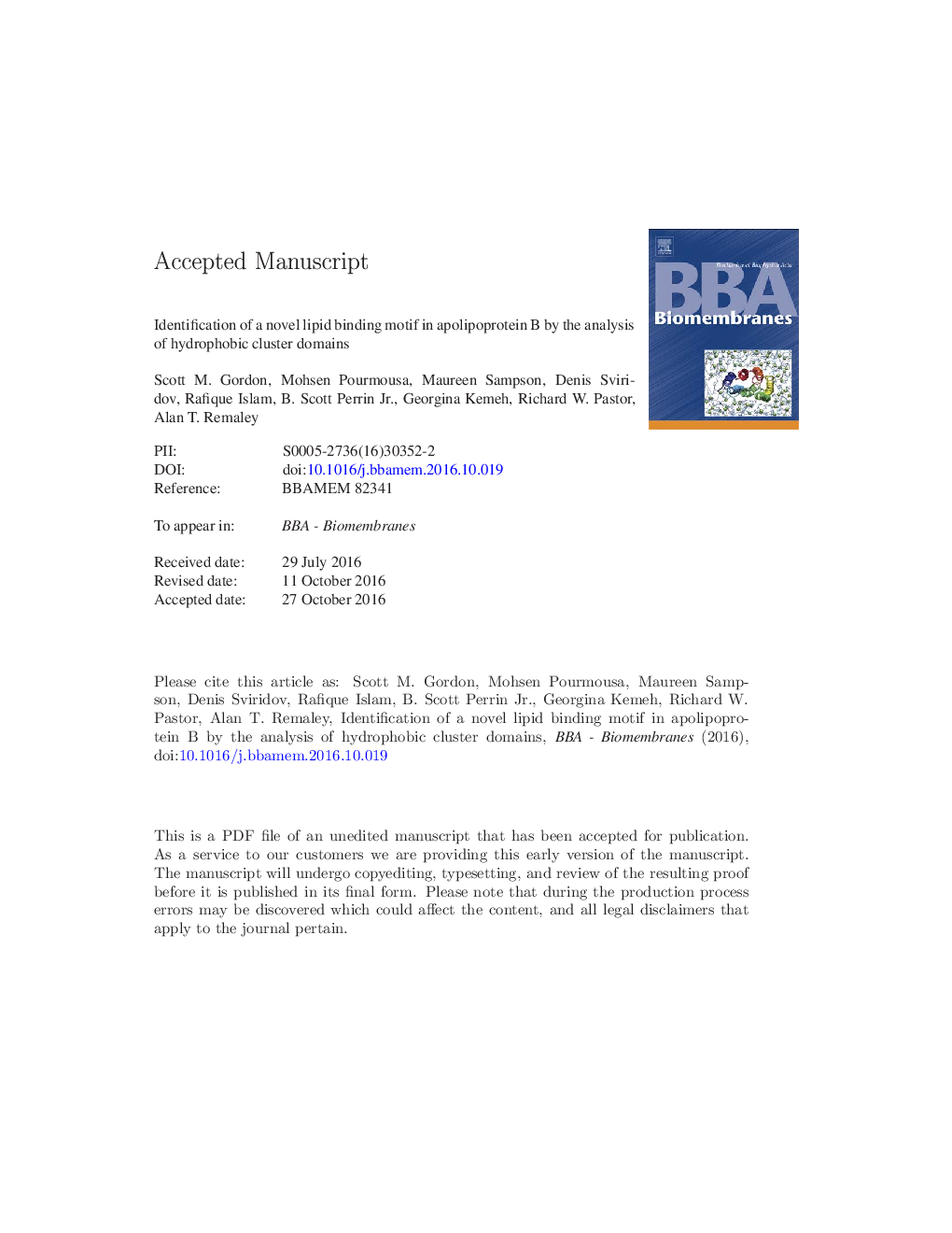 Identification of a novel lipid binding motif in apolipoprotein B by the analysis of hydrophobic cluster domains