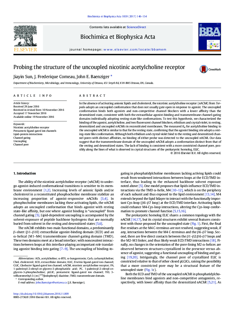 Probing the structure of the uncoupled nicotinic acetylcholine receptor