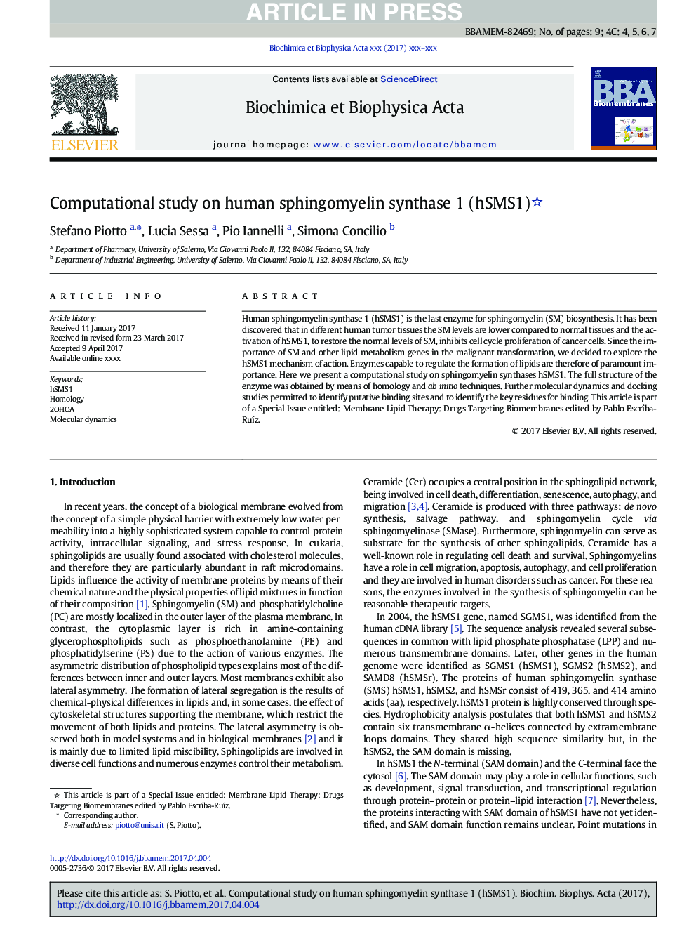 Computational study on human sphingomyelin synthase 1 (hSMS1)