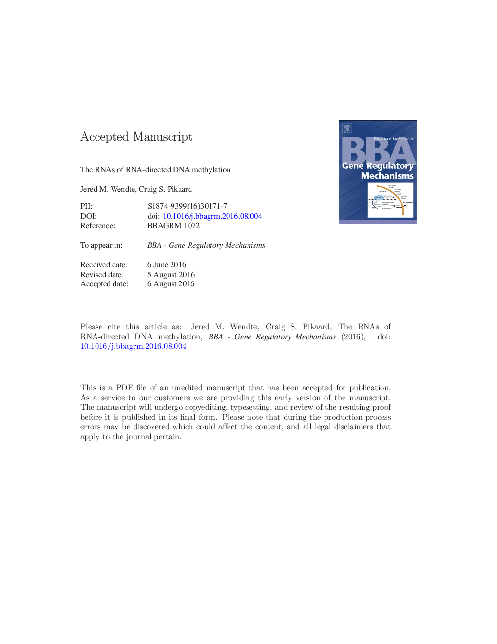 The RNAs of RNA-directed DNA methylation