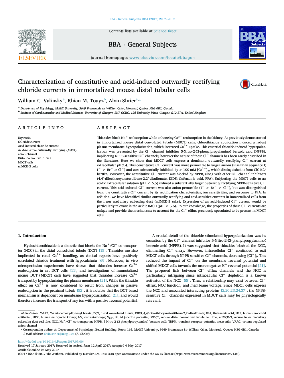 Characterization of constitutive and acid-induced outwardly rectifying chloride currents in immortalized mouse distal tubular cells