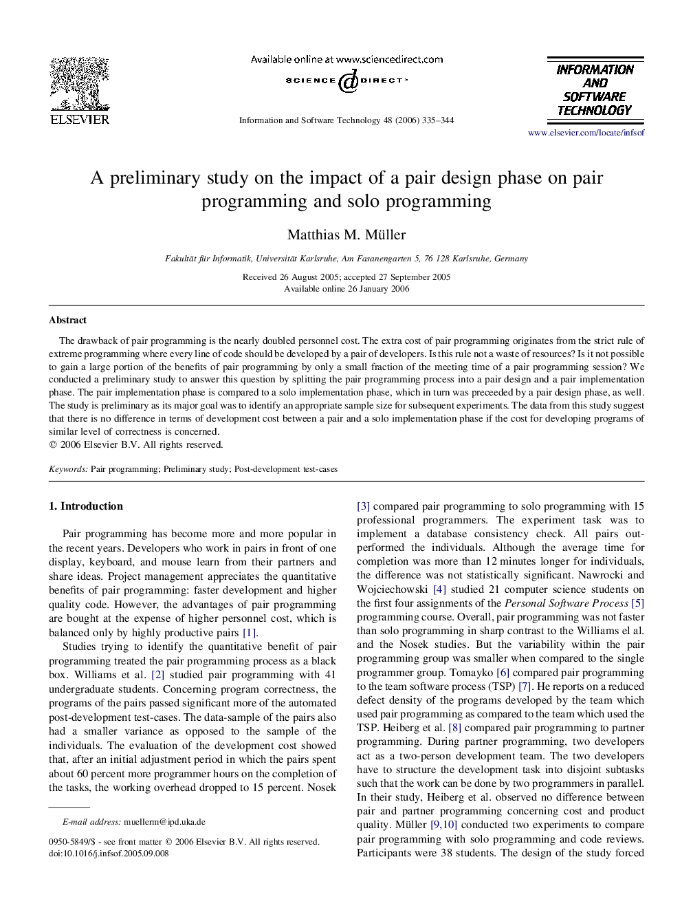 A preliminary study on the impact of a pair design phase on pair programming and solo programming