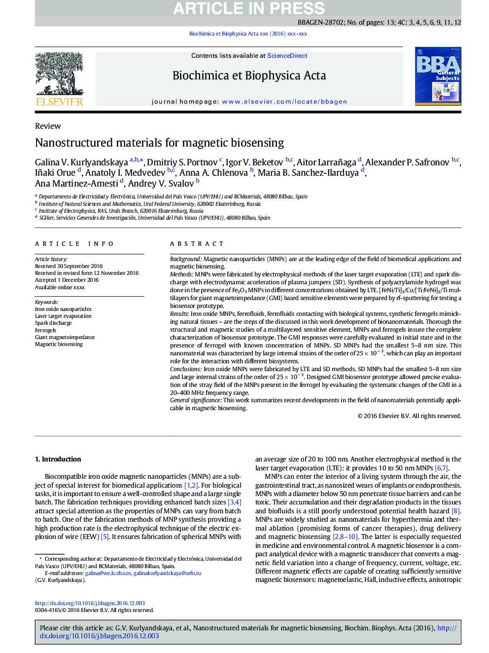 Nanostructured materials for magnetic biosensing