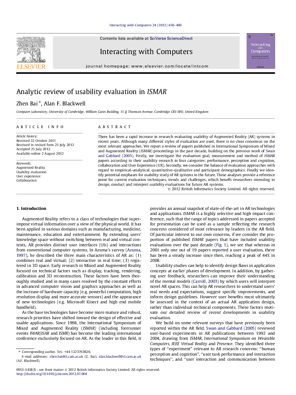 Analytic review of usability evaluation in ISMAR