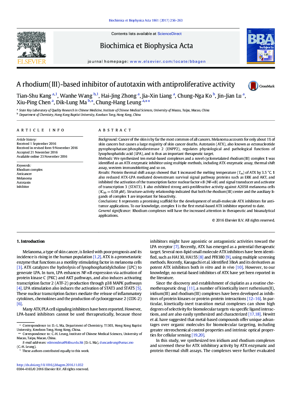 A rhodium(III)-based inhibitor of autotaxin with antiproliferative activity