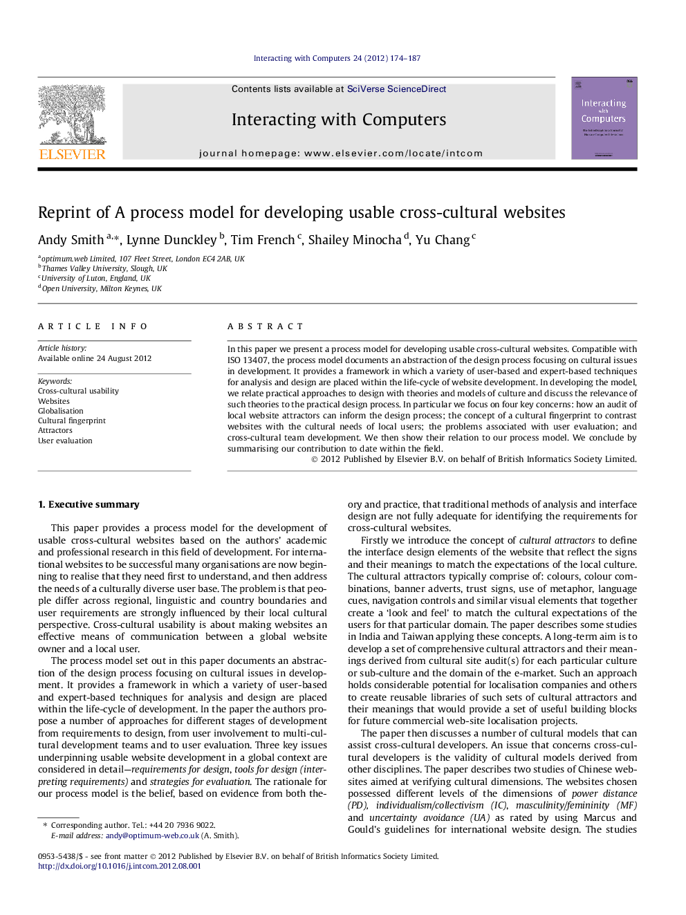 Reprint of a process model for developing usable cross-cultural websites