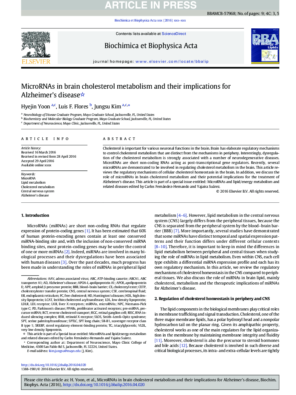 MicroRNAs in brain cholesterol metabolism and their implications for Alzheimer's disease