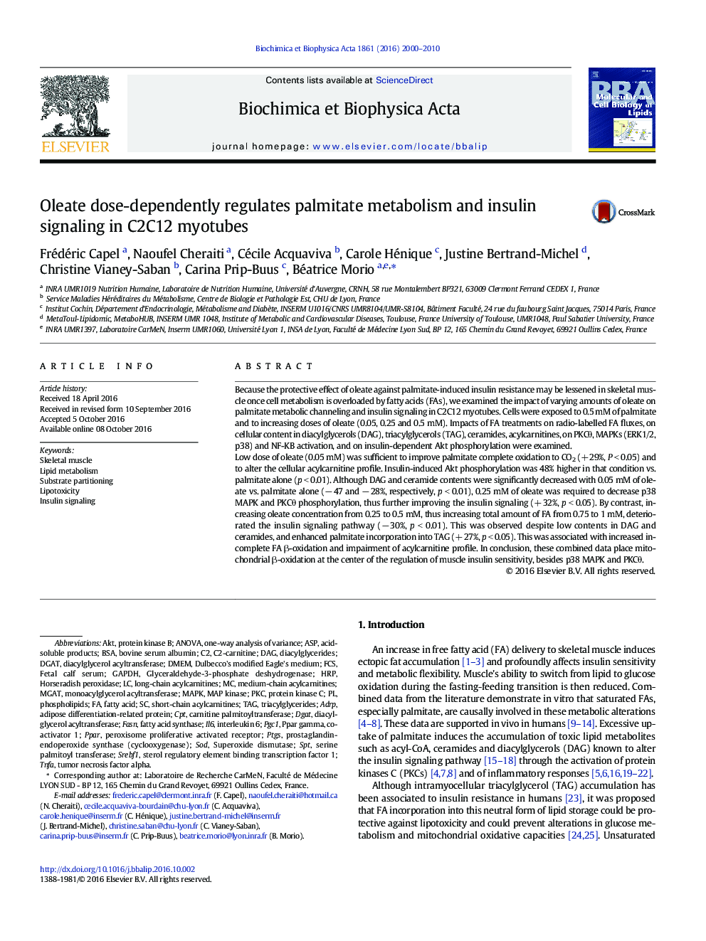 Oleate dose-dependently regulates palmitate metabolism and insulin signaling in C2C12 myotubes