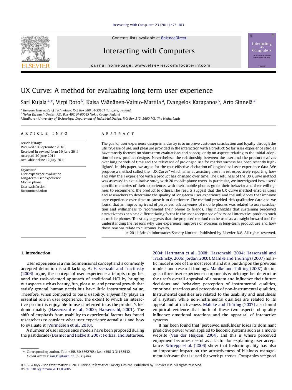 UX Curve: A method for evaluating long-term user experience