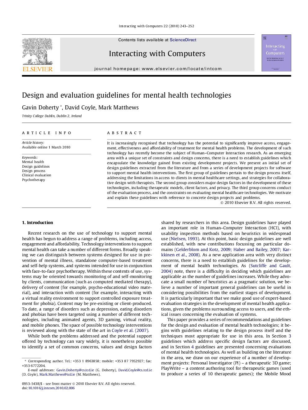 Design and evaluation guidelines for mental health technologies