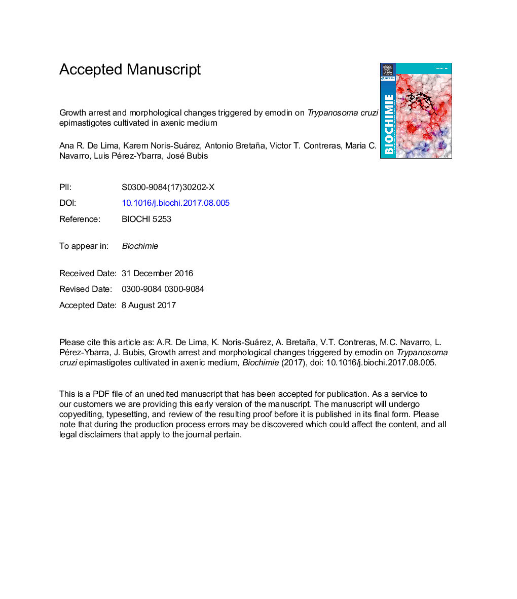 Growth arrest and morphological changes triggered by emodin on Trypanosoma cruzi epimastigotes cultivated in axenic medium