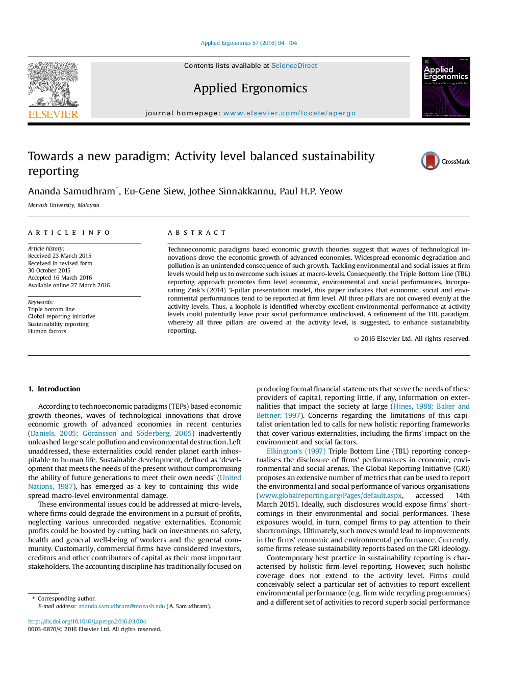 Towards a new paradigm: Activity level balanced sustainability reporting