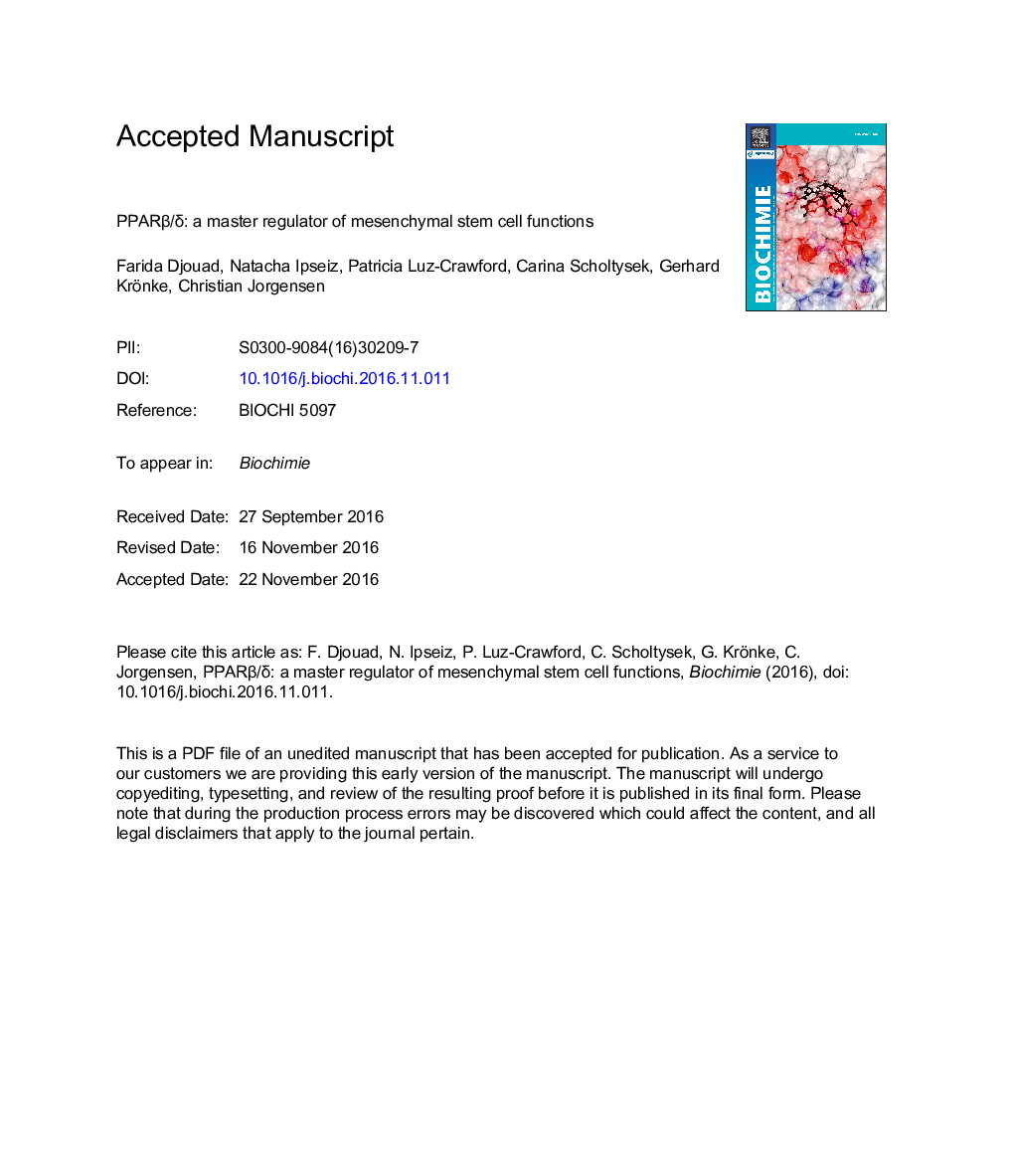 PPARÎ²/Î´: A master regulator of mesenchymal stem cell functions
