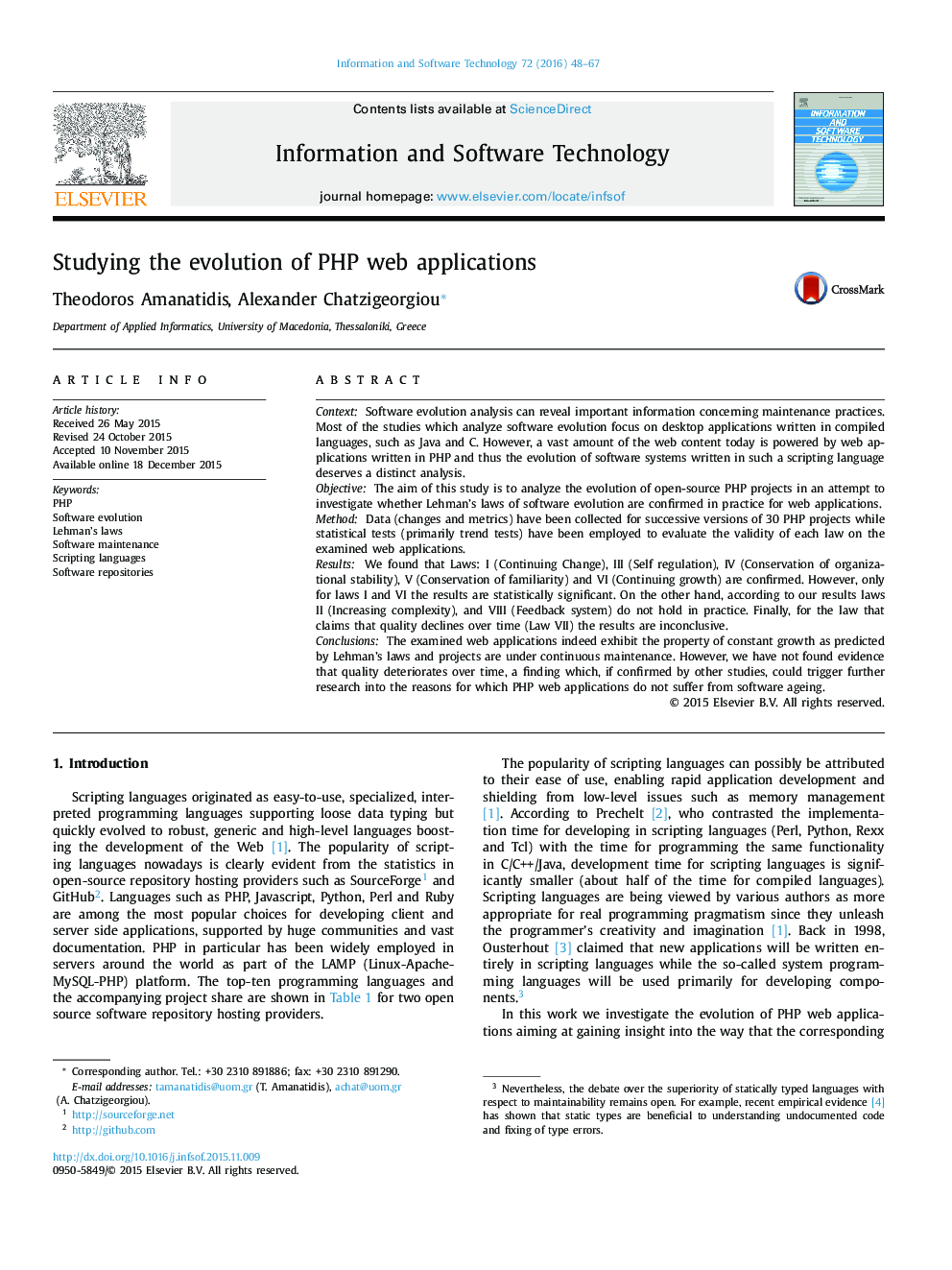 Studying the evolution of PHP web applications