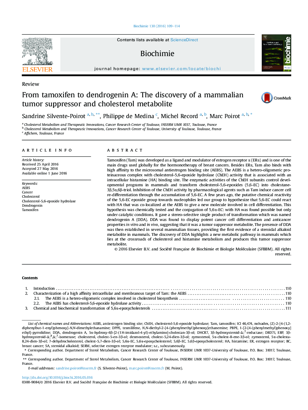 ReviewFrom tamoxifen to dendrogenin A: The discovery of a mammalian tumor suppressor and cholesterol metabolite