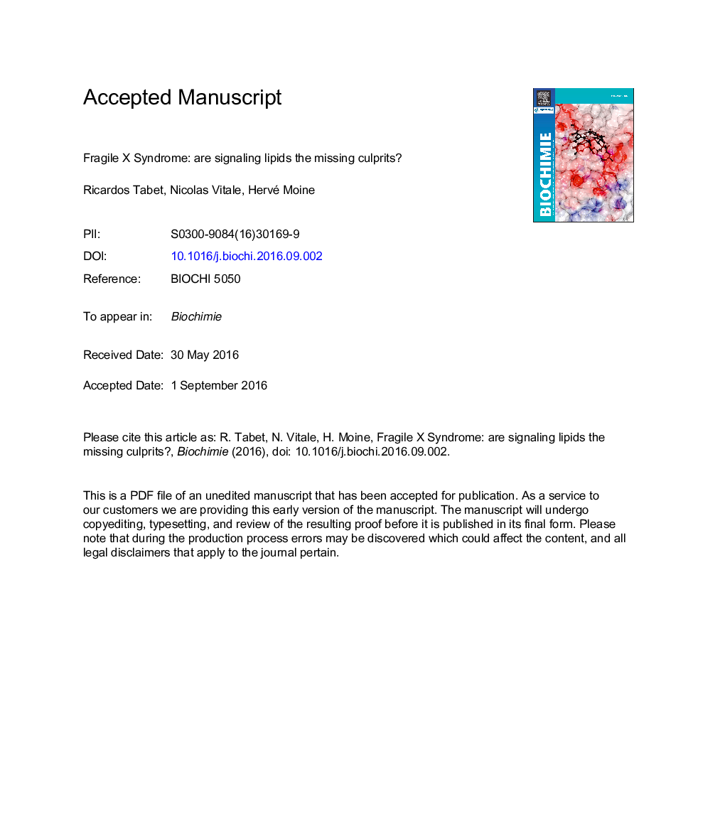 Fragile X syndrome: Are signaling lipids the missing culprits?