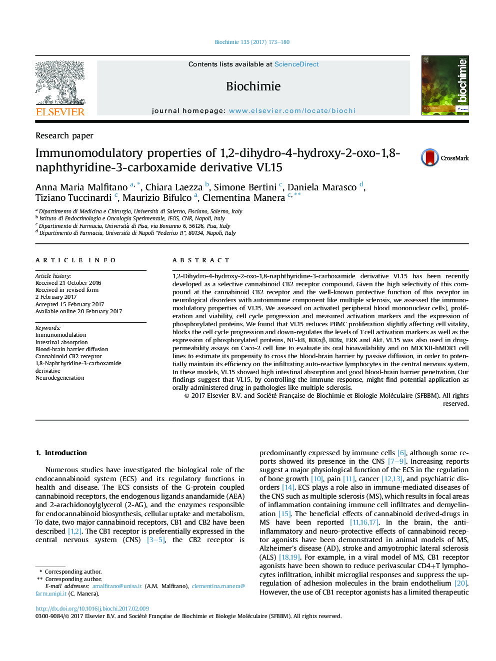 Research paperImmunomodulatory properties of 1,2-dihydro-4-hydroxy-2-oxo-1,8-naphthyridine-3-carboxamide derivative VL15