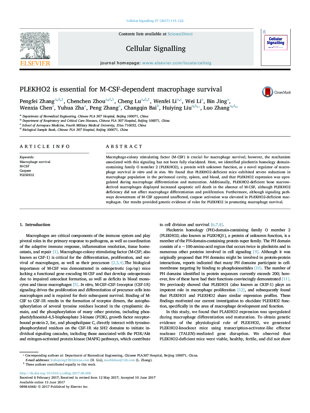 PLEKHO2 is essential for M-CSF-dependent macrophage survival