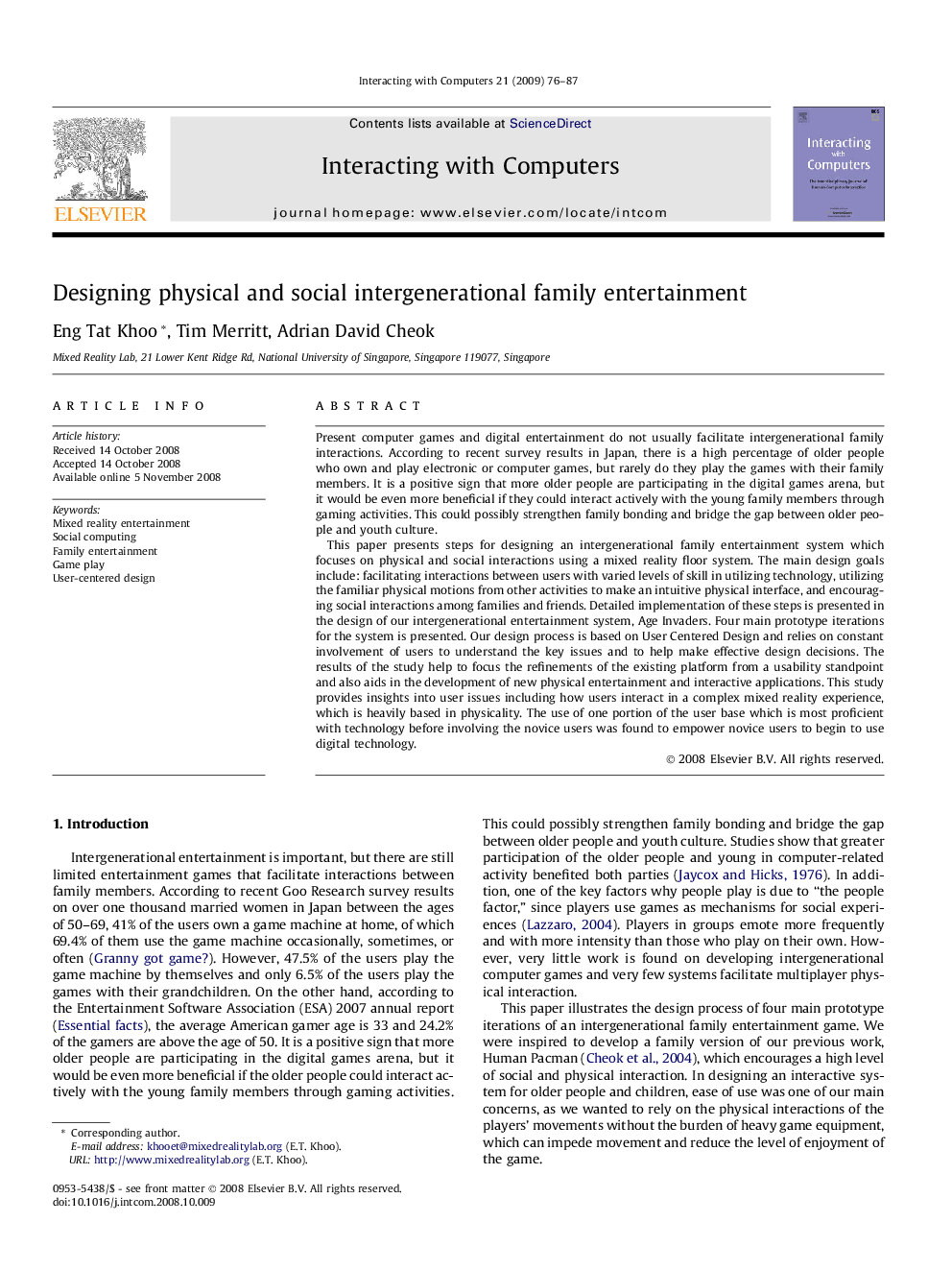 Designing physical and social intergenerational family entertainment