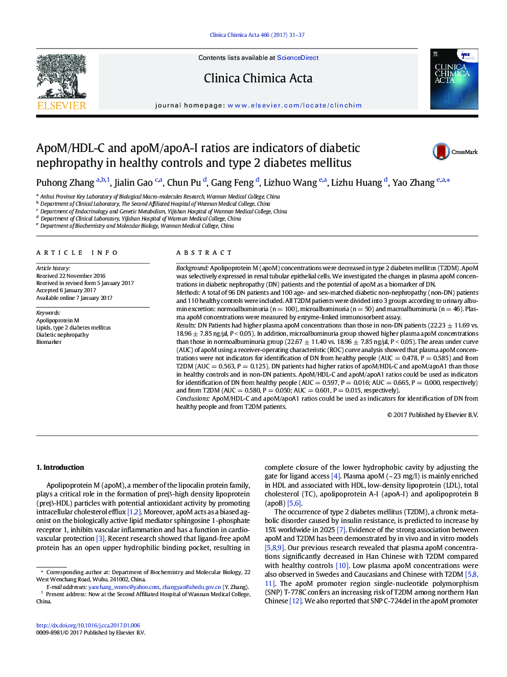 ApoM/HDL-C and apoM/apoA-I ratios are indicators of diabetic nephropathy in healthy controls and type 2 diabetes mellitus