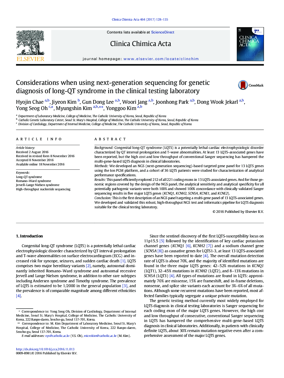 Considerations when using next-generation sequencing for genetic diagnosis of long-QT syndrome in the clinical testing laboratory