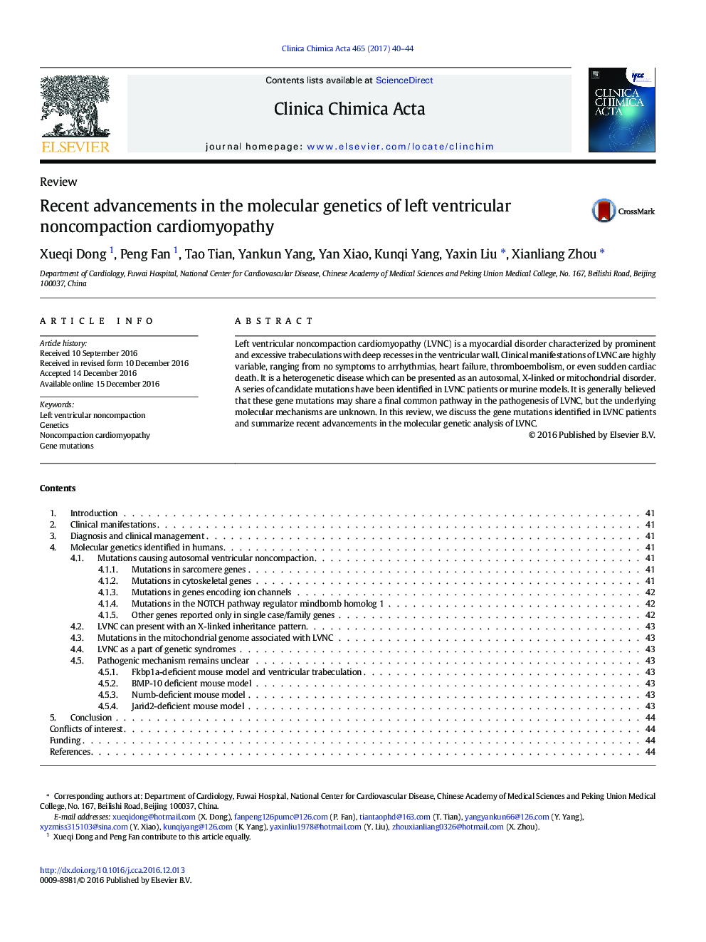 Recent advancements in the molecular genetics of left ventricular noncompaction cardiomyopathy