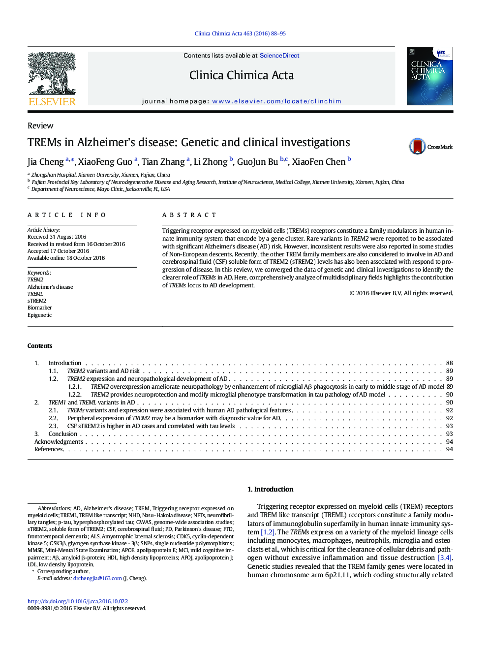 TREMs in Alzheimer's disease: Genetic and clinical investigations