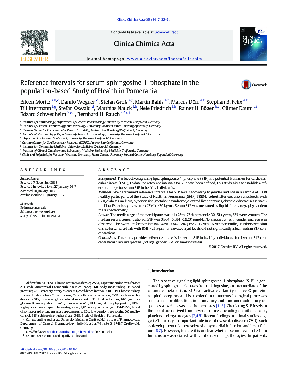 فواصل مرجع برای اسپینگوزین-1-فسفات سرم در تحقیقات جمعیتی در پومرنیا 