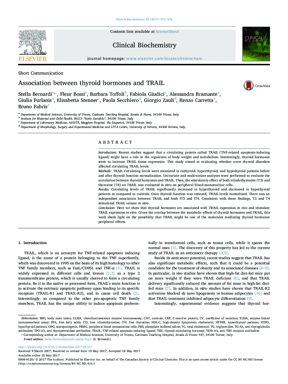 Association between thyroid hormones and TRAIL