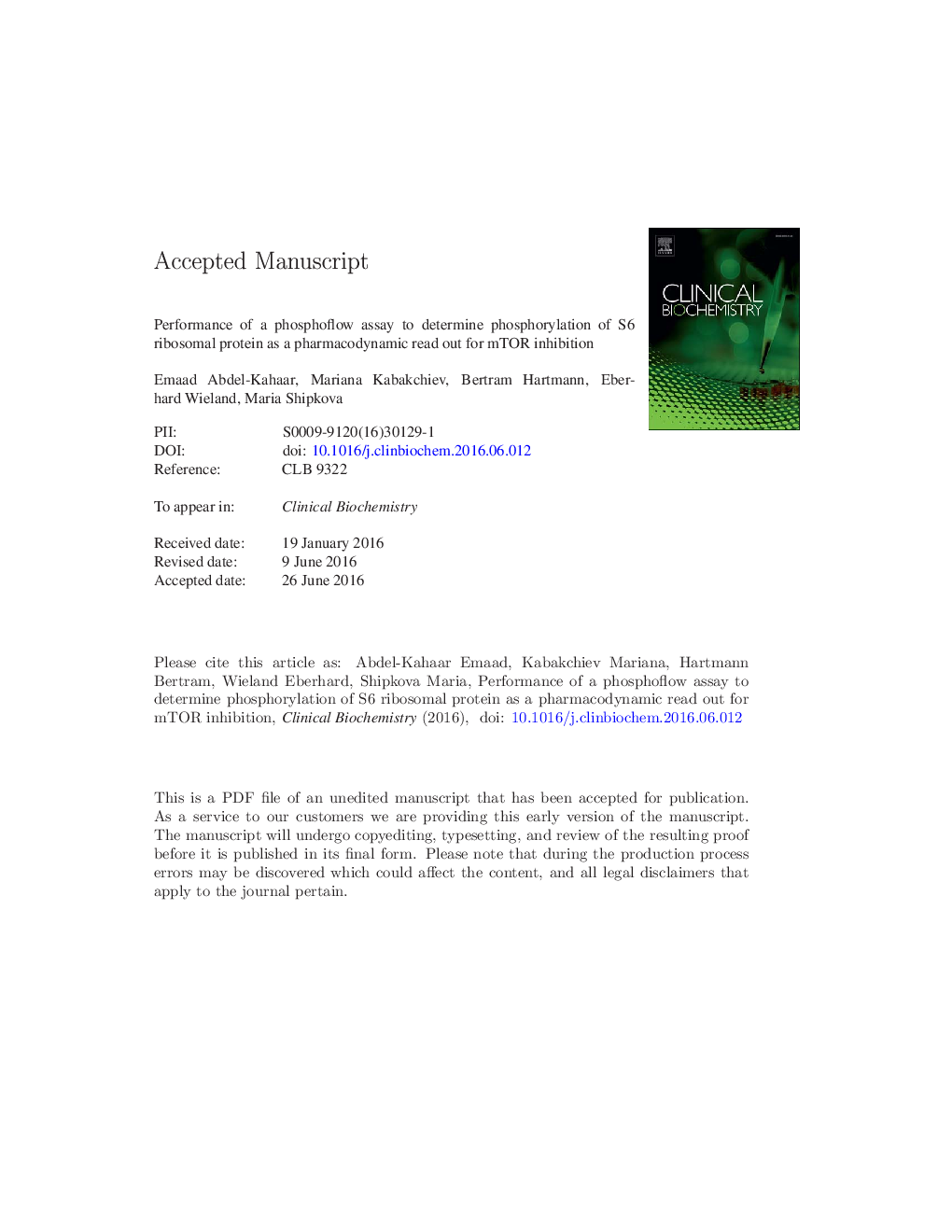 Performance of a phosphoflow assay to determine phosphorylation of S6 ribosomal protein as a pharmacodynamic read out for mTOR inhibition