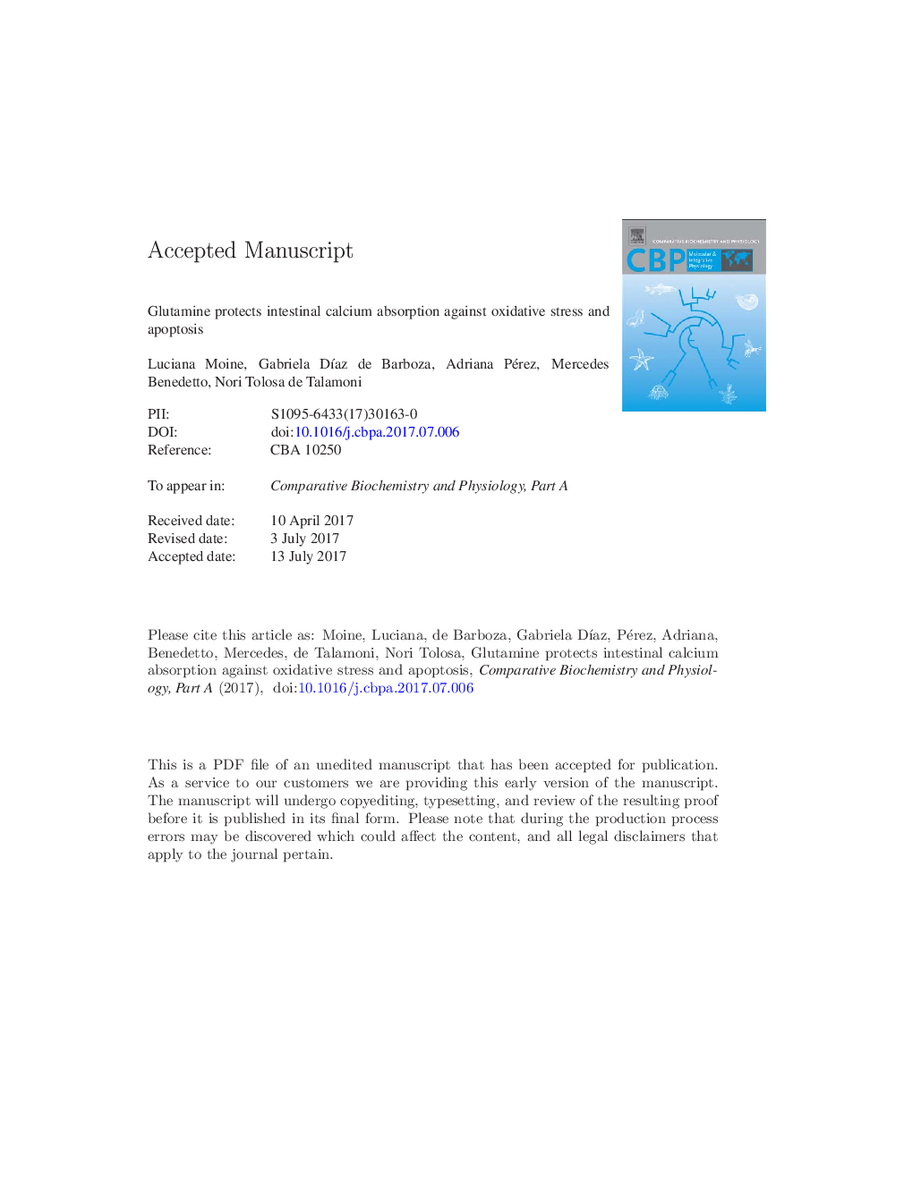 Glutamine protects intestinal calcium absorption against oxidative stress and apoptosis