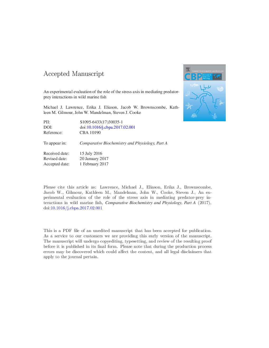 An experimental evaluation of the role of the stress axis in mediating predator-prey interactions in wild marine fish