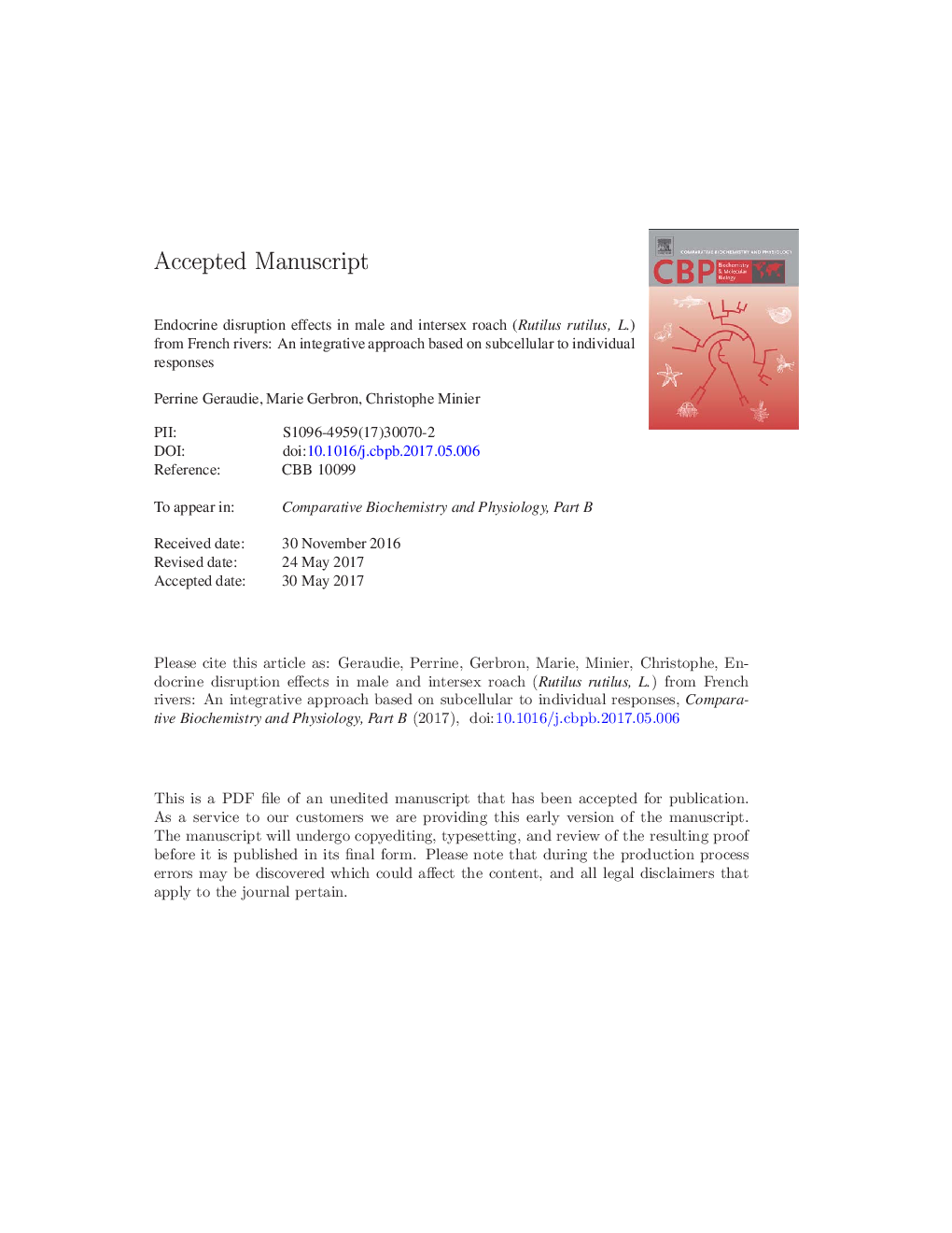 Endocrine disruption effects in male and intersex roach (Rutilus rutilus, L.) from French rivers: An integrative approach based on subcellular to individual responses