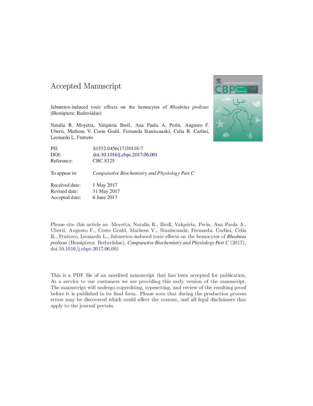 Jaburetox-induced toxic effects on the hemocytes of Rhodnius prolixus (Hemiptera: Reduviidae)