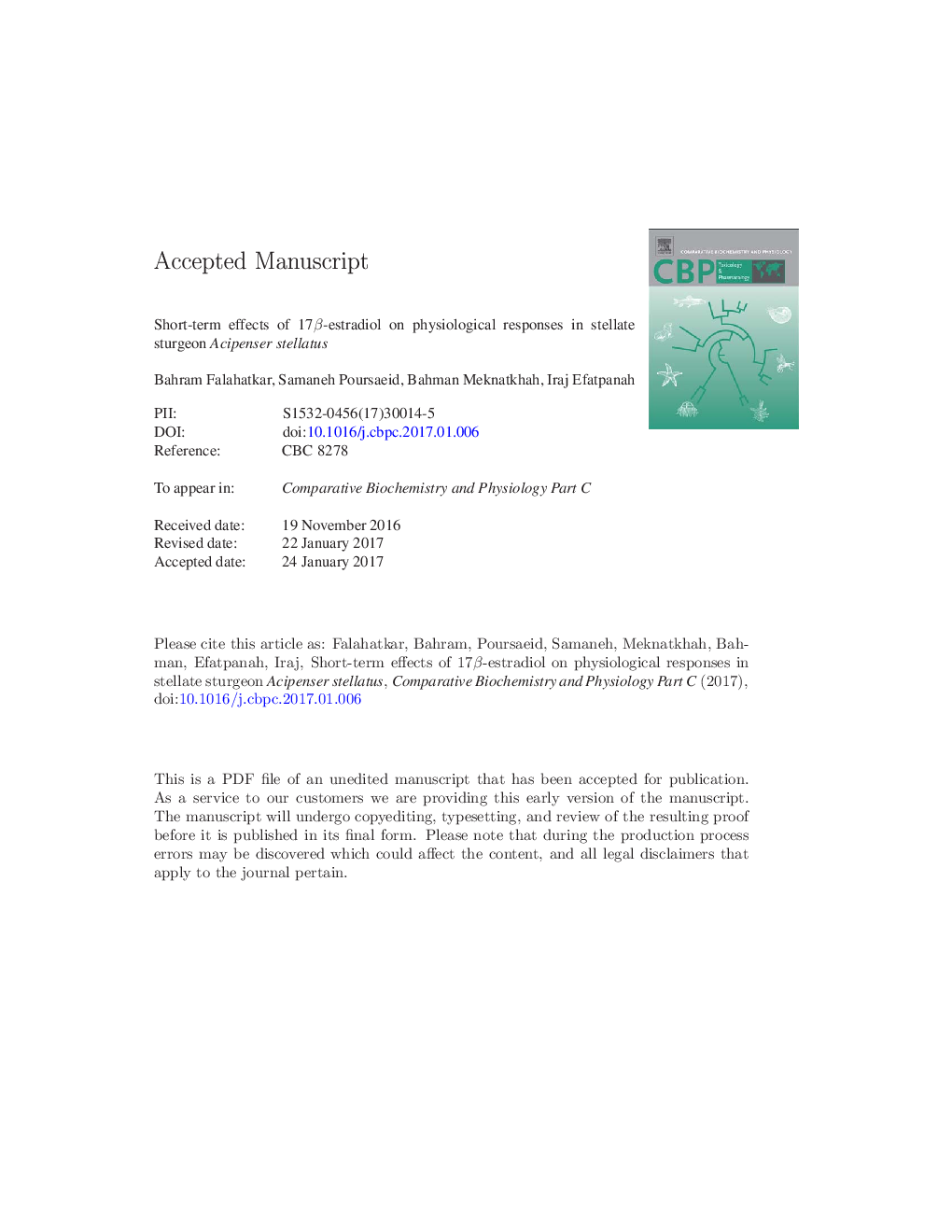 Short-term effects of 17Î²-estradiol on physiological responses in stellate sturgeon Acipenser stellatus