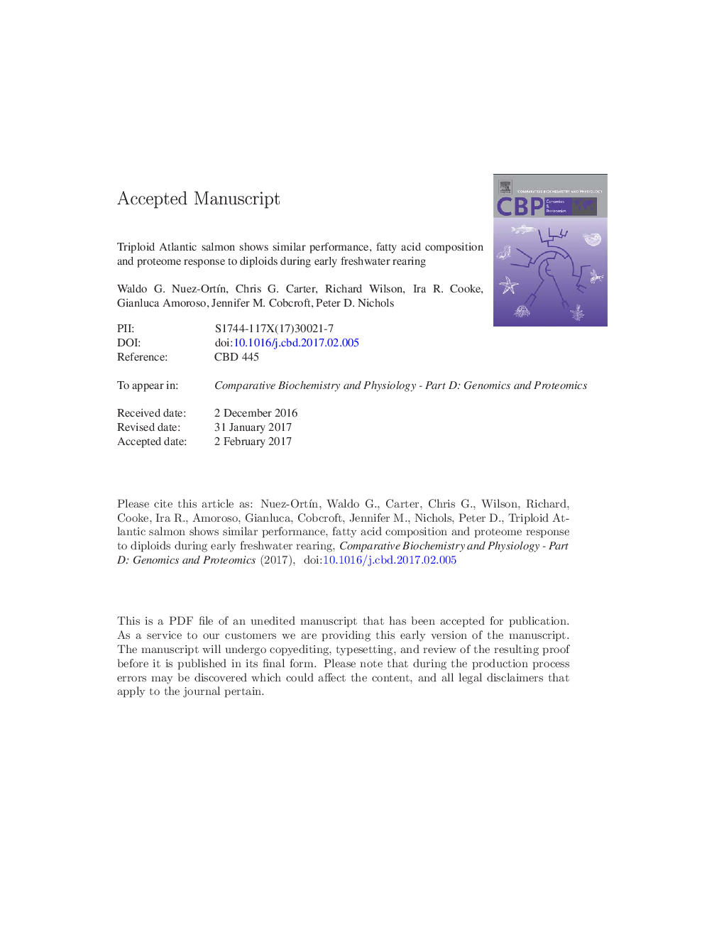 Triploid Atlantic salmon shows similar performance, fatty acid composition and proteome response to diploids during early freshwater rearing