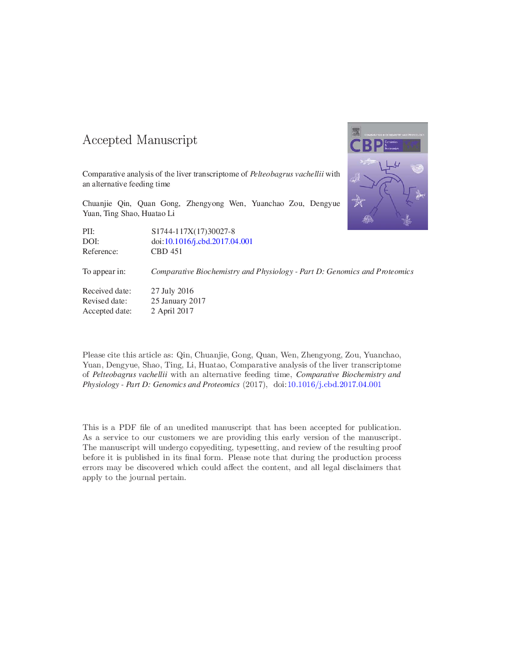 Comparative analysis of the liver transcriptome of Pelteobagrus vachellii with an alternative feeding time