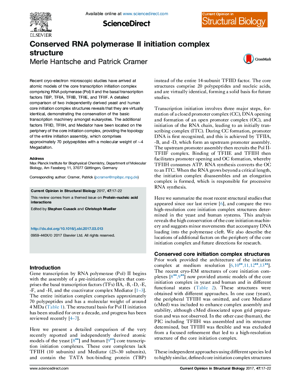 Conserved RNA polymerase II initiation complex structure