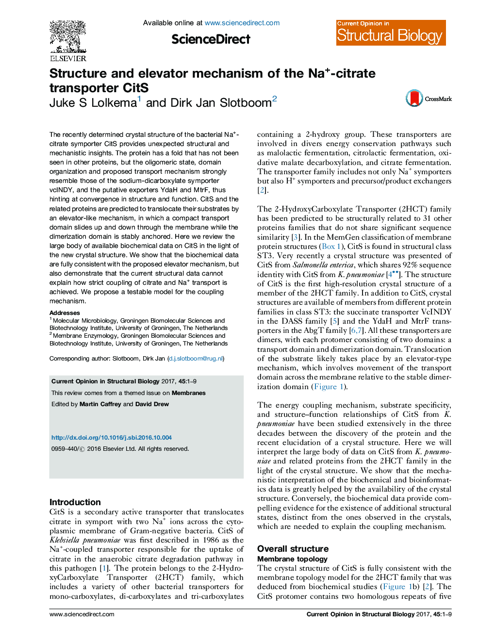 Structure and elevator mechanism of the Na+-citrate transporter CitS